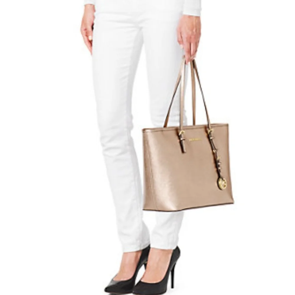 MICHAEL KORS Quinn Crosshatch Saffiano Texture Metallic Tote Bag